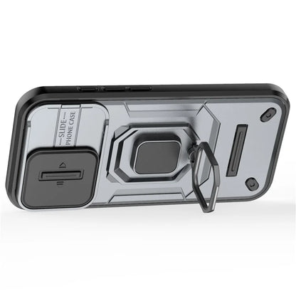 For iPhone 16 Case Ring Kickstand PC+TPU Phone Cover with Lens Shield