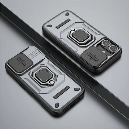 For iPhone 16 Case Ring Kickstand PC+TPU Phone Cover with Lens Shield