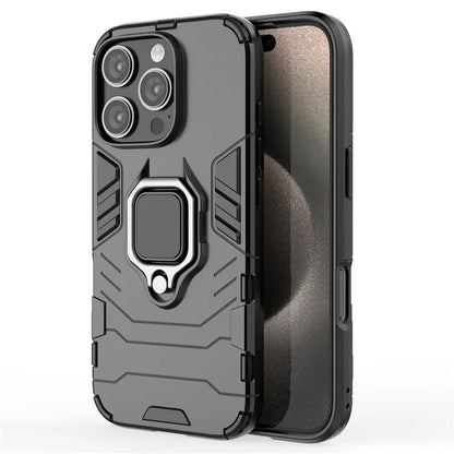 For iPhone 16 Pro Case PC+TPU Ring Kickstand Protective Phone Cover