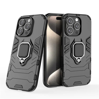 For iPhone 16 Pro Case PC+TPU Ring Kickstand Protective Phone Cover