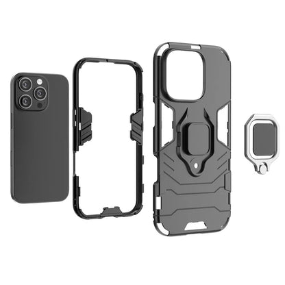 For iPhone 16 Pro Case PC+TPU Ring Kickstand Protective Phone Cover