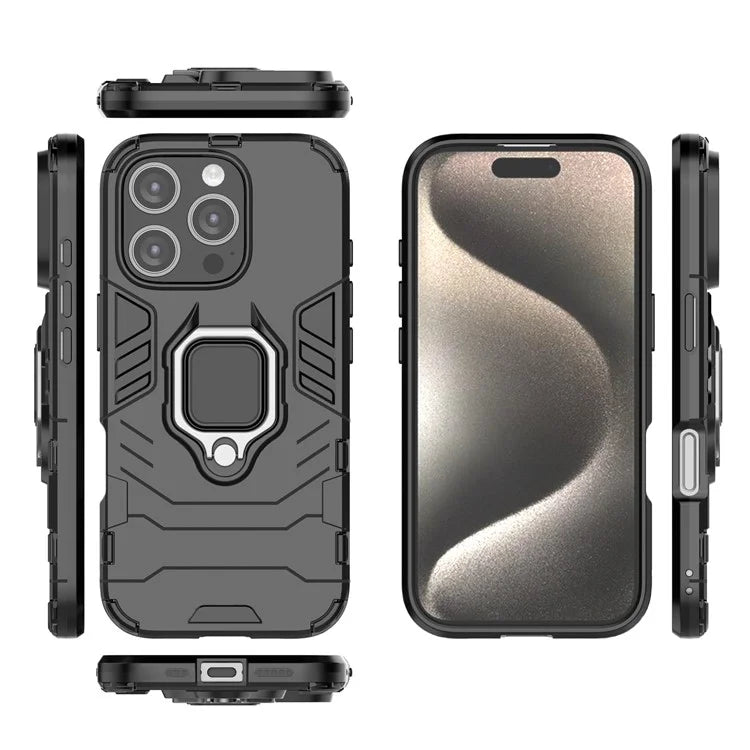 For iPhone 16 Pro Case PC+TPU Ring Kickstand Protective Phone Cover