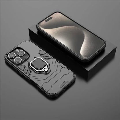 For iPhone 16 Pro Case PC+TPU Ring Kickstand Protective Phone Cover