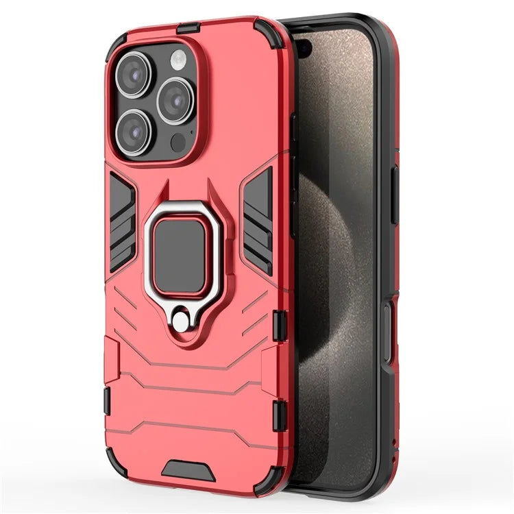 For iPhone 16 Pro Case PC+TPU Ring Kickstand Protective Phone Cover