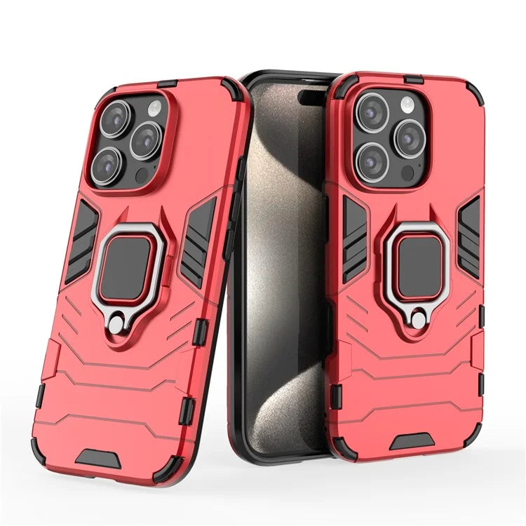 For iPhone 16 Pro Case PC+TPU Ring Kickstand Protective Phone Cover