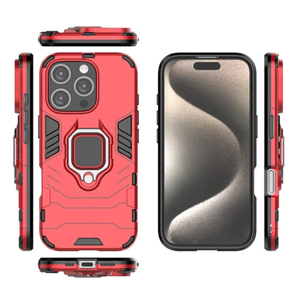 For iPhone 16 Pro Case PC+TPU Ring Kickstand Protective Phone Cover