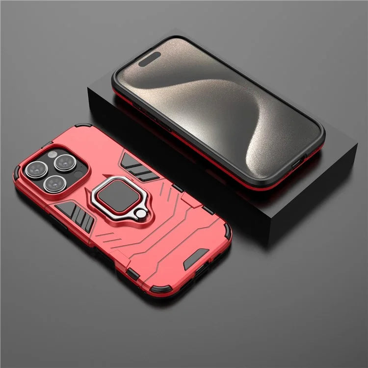 For iPhone 16 Pro Case PC+TPU Ring Kickstand Protective Phone Cover