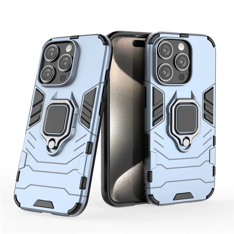 For iPhone 16 Pro Case PC+TPU Ring Kickstand Protective Phone Cover