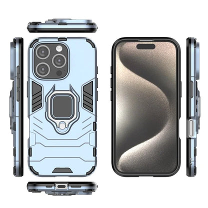 For iPhone 16 Pro Case PC+TPU Ring Kickstand Protective Phone Cover