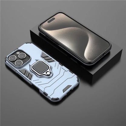 For iPhone 16 Pro Case PC+TPU Ring Kickstand Protective Phone Cover
