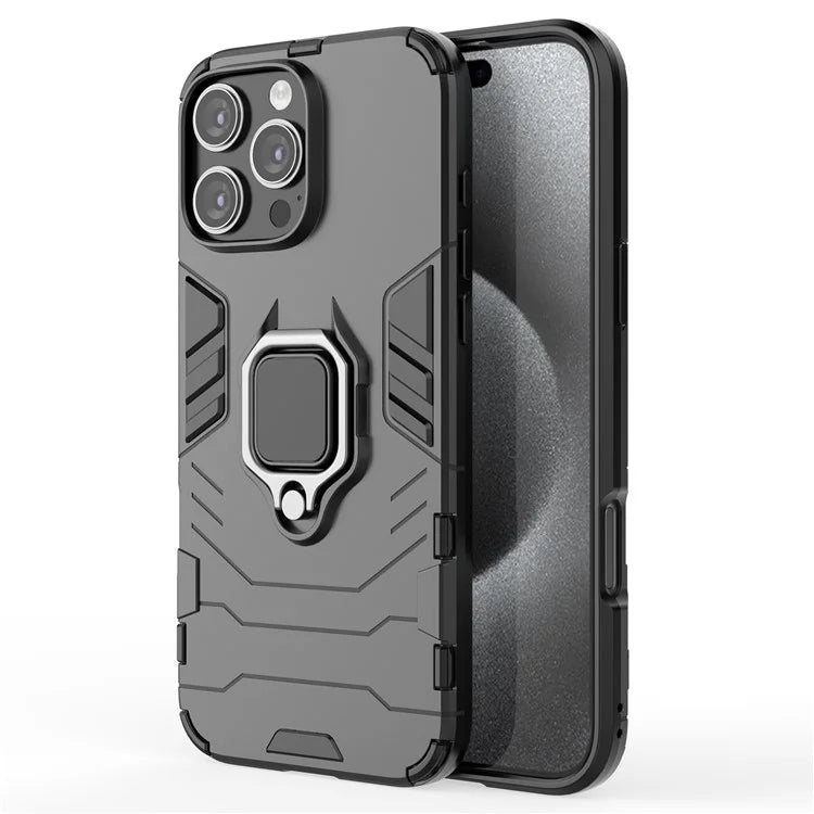 For iPhone 16 Pro Max Case PC+TPU Hybrid Phone Cover with Ring Kickstand