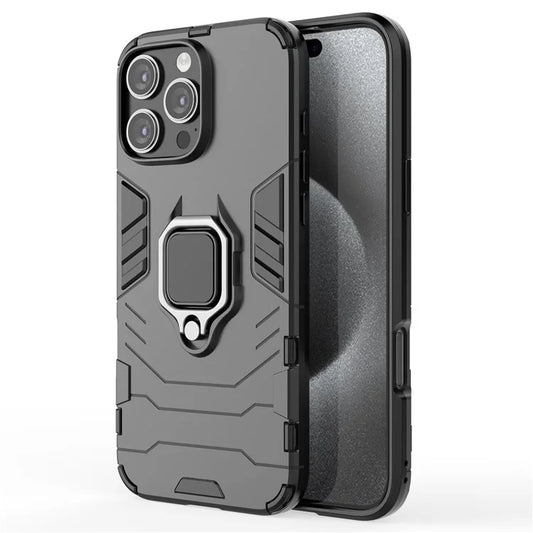 For iPhone 16 Pro Max Case PC+TPU Hybrid Phone Cover with Ring Kickstand