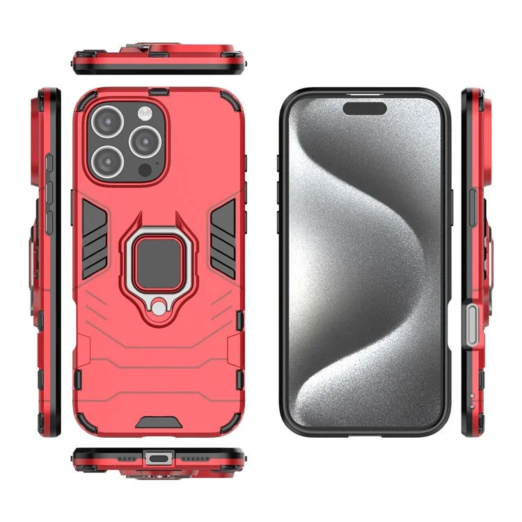 For iPhone 16 Pro Max Case PC+TPU Hybrid Phone Cover with Ring Kickstand