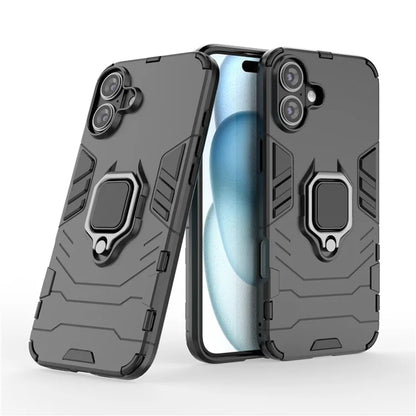 For iPhone 16 Plus Case PC+TPU Ring Kickstand Anti-Drop Phone Cover