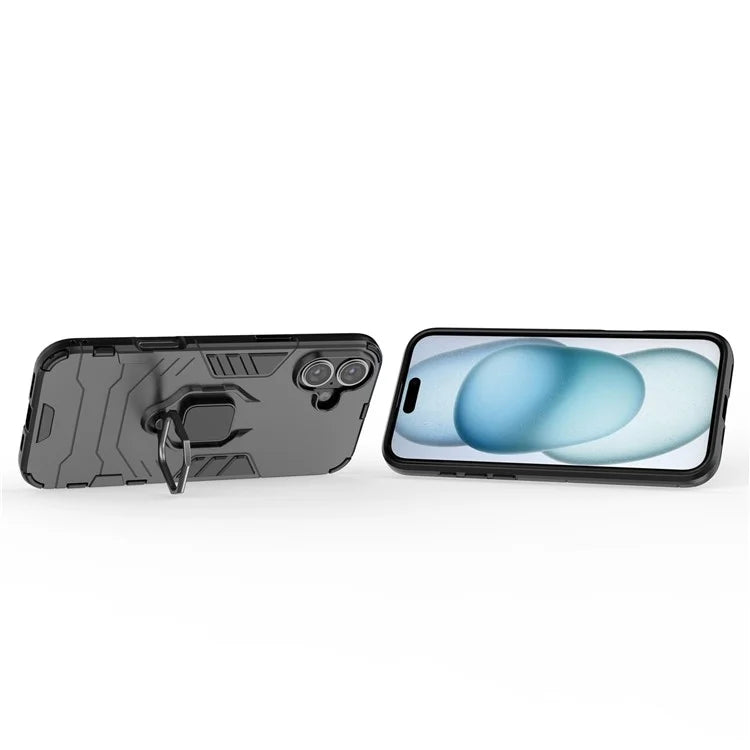 For iPhone 16 Plus Case PC+TPU Ring Kickstand Anti-Drop Phone Cover