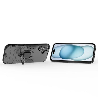 For iPhone 16 Plus Case PC+TPU Ring Kickstand Anti-Drop Phone Cover