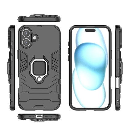 For iPhone 16 Plus Case PC+TPU Ring Kickstand Anti-Drop Phone Cover