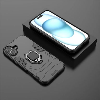 For iPhone 16 Plus Case PC+TPU Ring Kickstand Anti-Drop Phone Cover