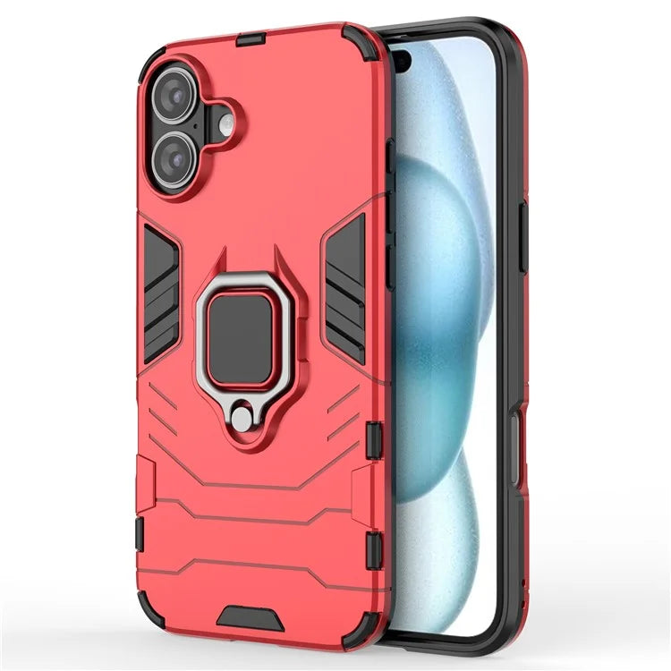 For iPhone 16 Plus Case PC+TPU Ring Kickstand Anti-Drop Phone Cover