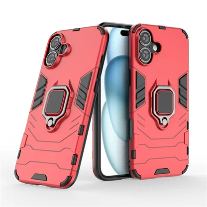 For iPhone 16 Plus Case PC+TPU Ring Kickstand Anti-Drop Phone Cover