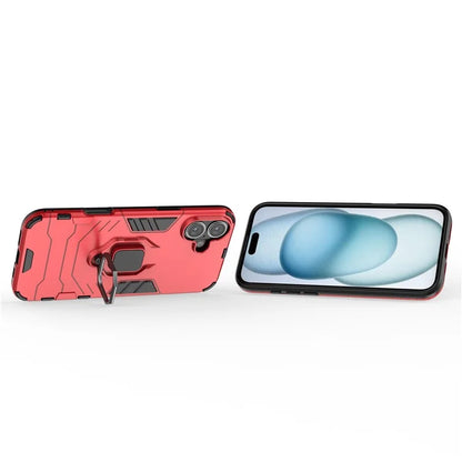 For iPhone 16 Plus Case PC+TPU Ring Kickstand Anti-Drop Phone Cover