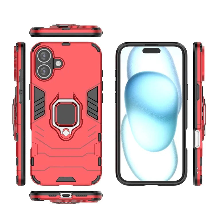 For iPhone 16 Plus Case PC+TPU Ring Kickstand Anti-Drop Phone Cover