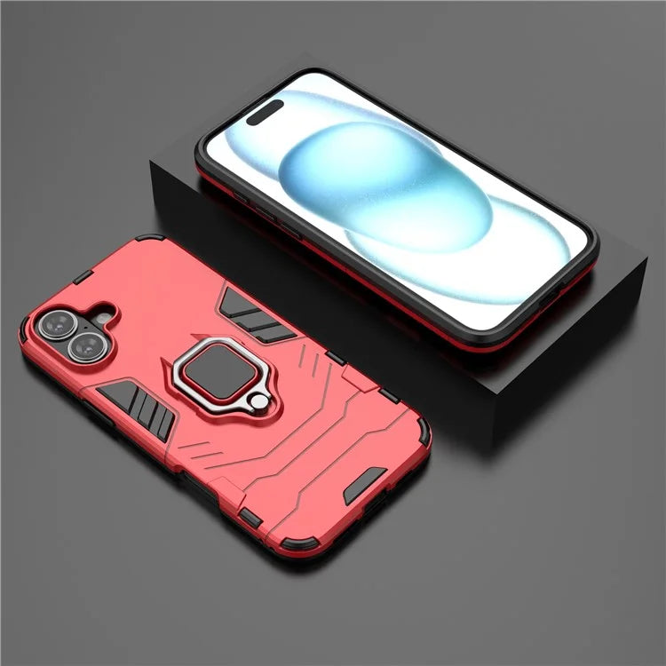 For iPhone 16 Plus Case PC+TPU Ring Kickstand Anti-Drop Phone Cover