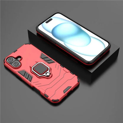 For iPhone 16 Plus Case PC+TPU Ring Kickstand Anti-Drop Phone Cover