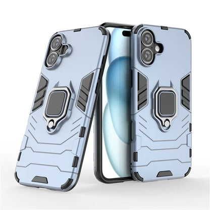 For iPhone 16 Plus Case PC+TPU Ring Kickstand Anti-Drop Phone Cover