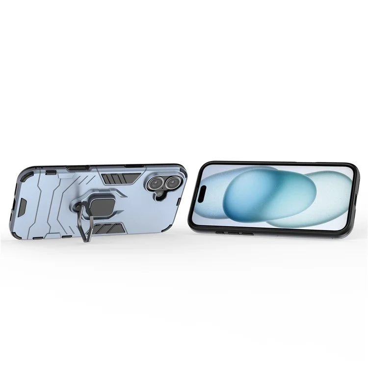 For iPhone 16 Plus Case PC+TPU Ring Kickstand Anti-Drop Phone Cover