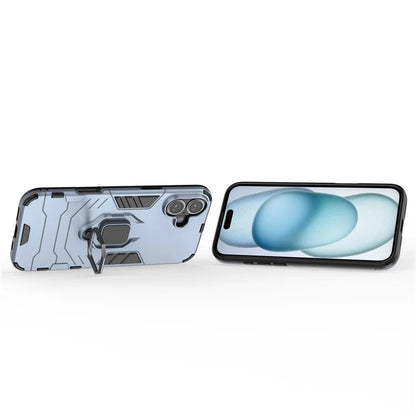 For iPhone 16 Plus Case PC+TPU Ring Kickstand Anti-Drop Phone Cover