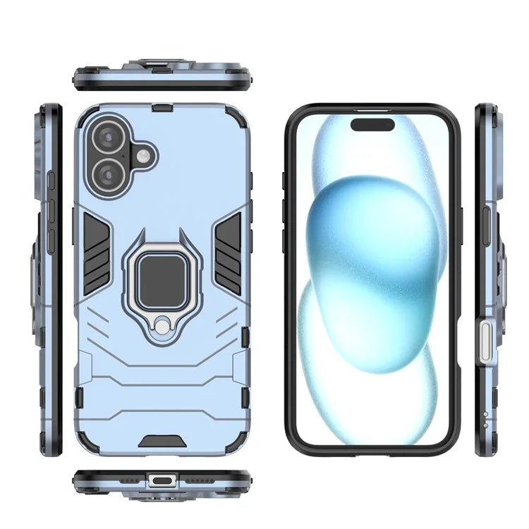 For iPhone 16 Plus Case PC+TPU Ring Kickstand Anti-Drop Phone Cover