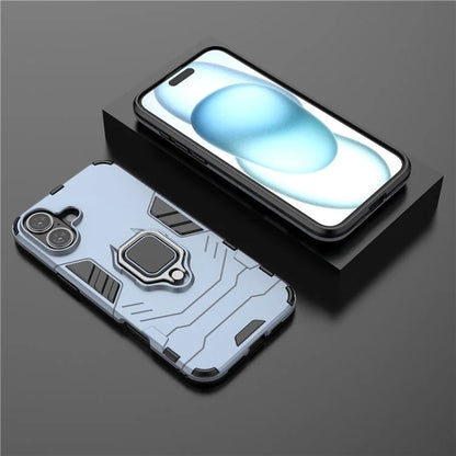 For iPhone 16 Plus Case PC+TPU Ring Kickstand Anti-Drop Phone Cover