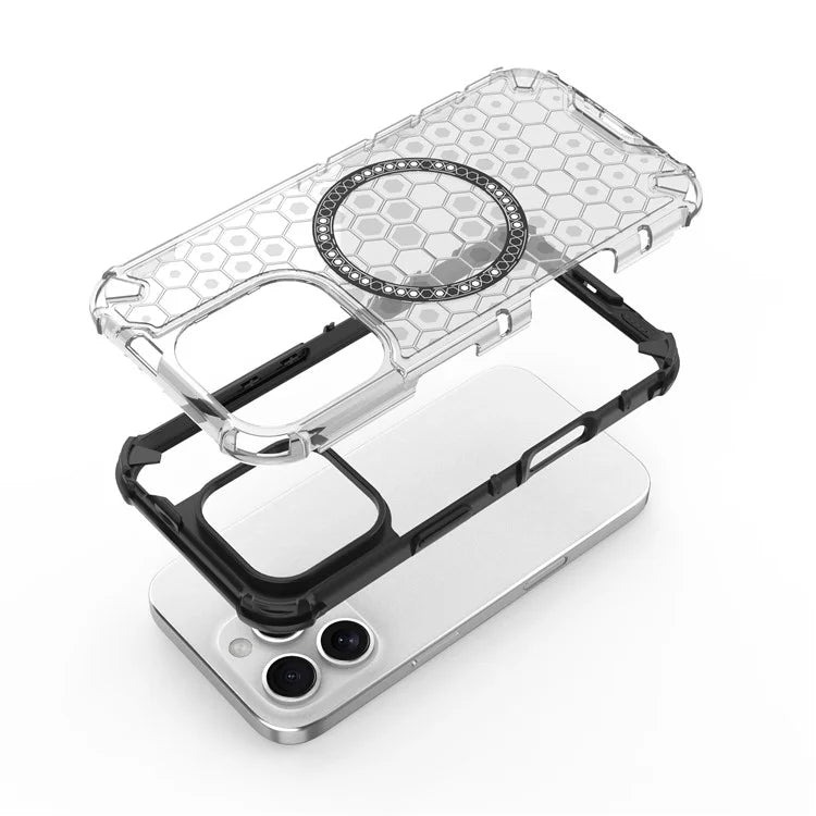 For iPhone 16 Pro Magnetic Case Reinforced Corner Honeycomb TPU+PC Phone Cover
