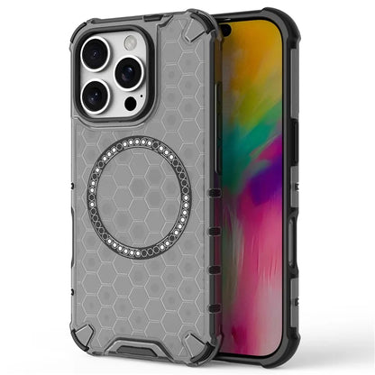 For iPhone 16 Pro Magnetic Case Reinforced Corner Honeycomb TPU+PC Phone Cover