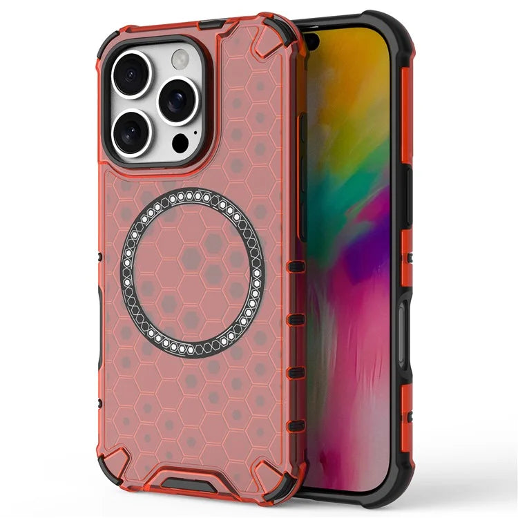 For iPhone 16 Pro Magnetic Case Reinforced Corner Honeycomb TPU+PC Phone Cover