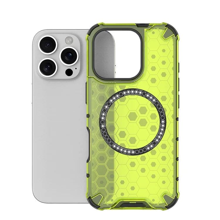 For iPhone 16 Pro Magnetic Case Reinforced Corner Honeycomb TPU+PC Phone Cover