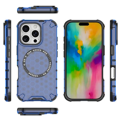 For iPhone 16 Pro Max Magnetic Case TPU+PC Dual Layer Honeycomb Phone Cover