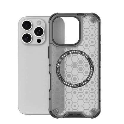 For iPhone 16 Pro Max Magnetic Case TPU+PC Dual Layer Honeycomb Phone Cover