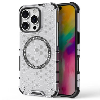 For iPhone 16 Pro Max Magnetic Case TPU+PC Dual Layer Honeycomb Phone Cover