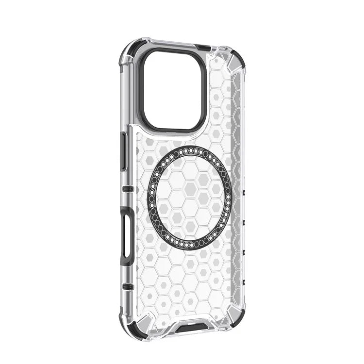 For iPhone 16 Pro Max Magnetic Case TPU+PC Dual Layer Honeycomb Phone Cover
