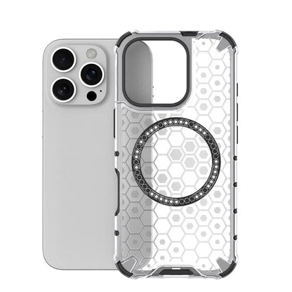 For iPhone 16 Pro Max Magnetic Case TPU+PC Dual Layer Honeycomb Phone Cover