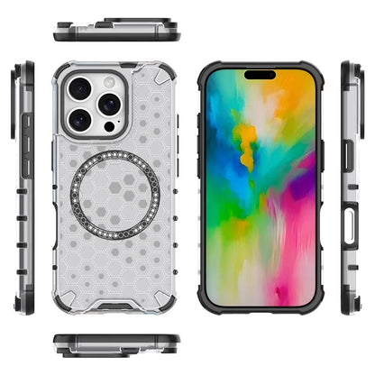 For iPhone 16 Pro Max Magnetic Case TPU+PC Dual Layer Honeycomb Phone Cover