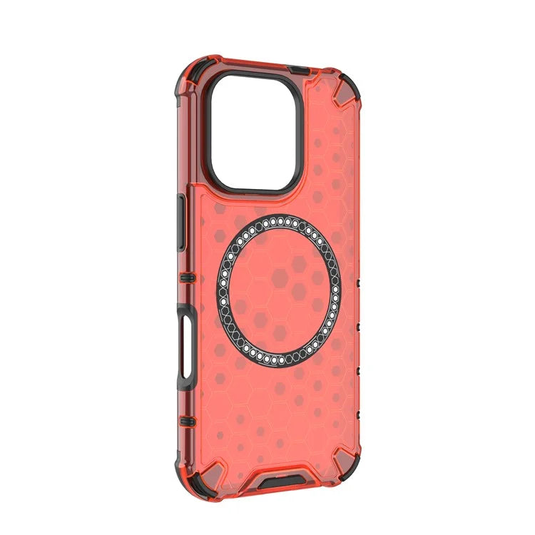 For iPhone 16 Pro Max Magnetic Case TPU+PC Dual Layer Honeycomb Phone Cover
