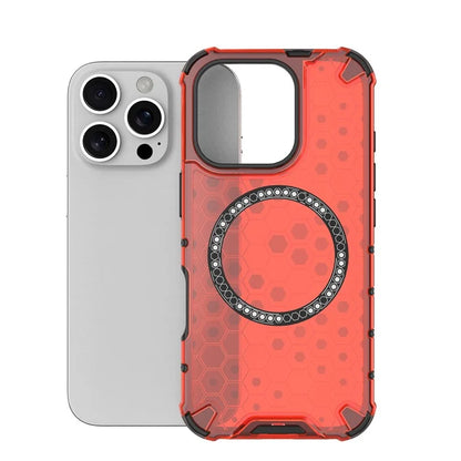 For iPhone 16 Pro Max Magnetic Case TPU+PC Dual Layer Honeycomb Phone Cover