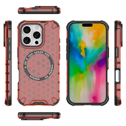 For iPhone 16 Pro Max Magnetic Case TPU+PC Dual Layer Honeycomb Phone Cover