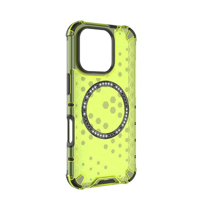 For iPhone 16 Pro Max Magnetic Case TPU+PC Dual Layer Honeycomb Phone Cover