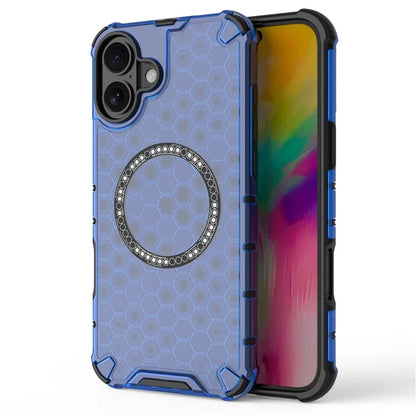 For iPhone 16 Magnetic Case Honeycomb Design TPU+PC Phone Cover Air Cushion Protection