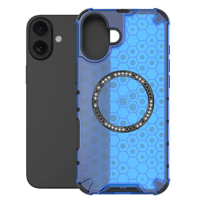 For iPhone 16 Magnetic Case Honeycomb Design TPU+PC Phone Cover Air Cushion Protection