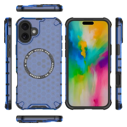 For iPhone 16 Magnetic Case Honeycomb Design TPU+PC Phone Cover Air Cushion Protection